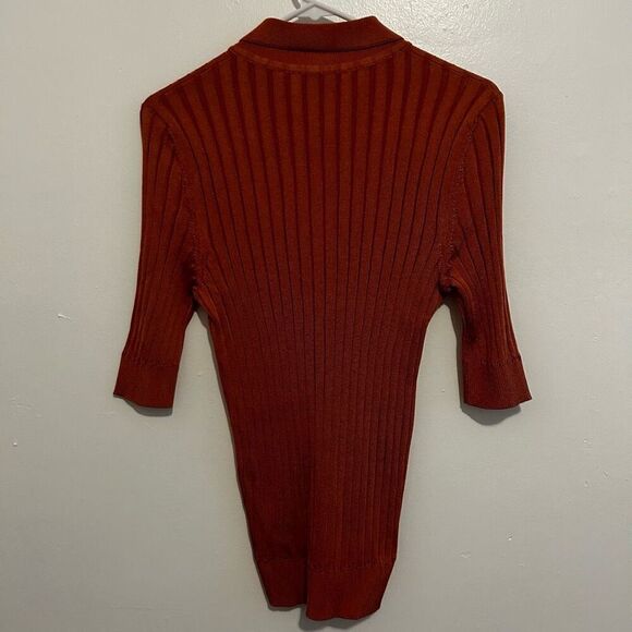 Partow Rust Orange Hendrix Ribbed Short Sleeve Polo Collared Size M Italy - Picture 3 of 10